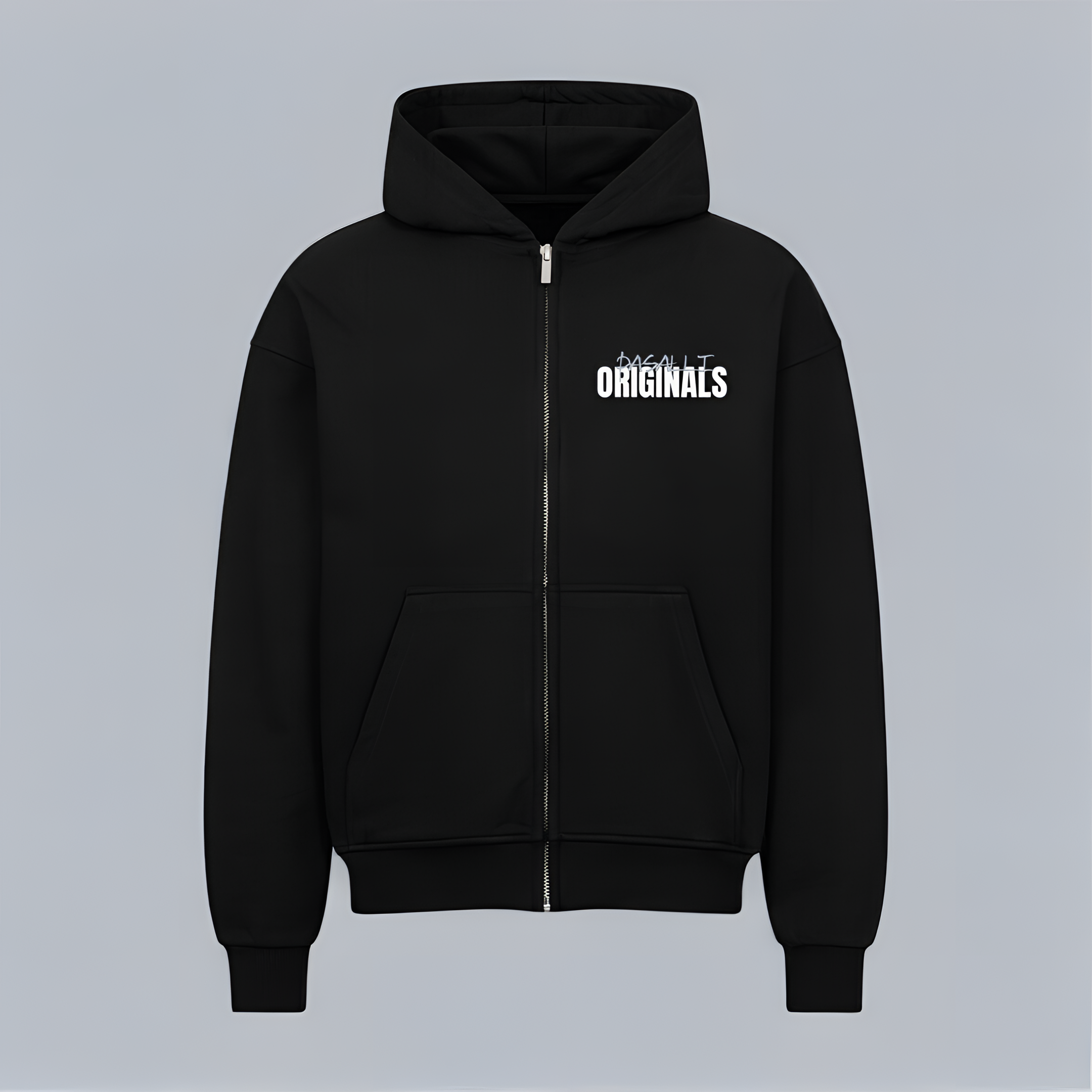 VACANCY Oversized Zipper Hoodie - Black MarketPrint