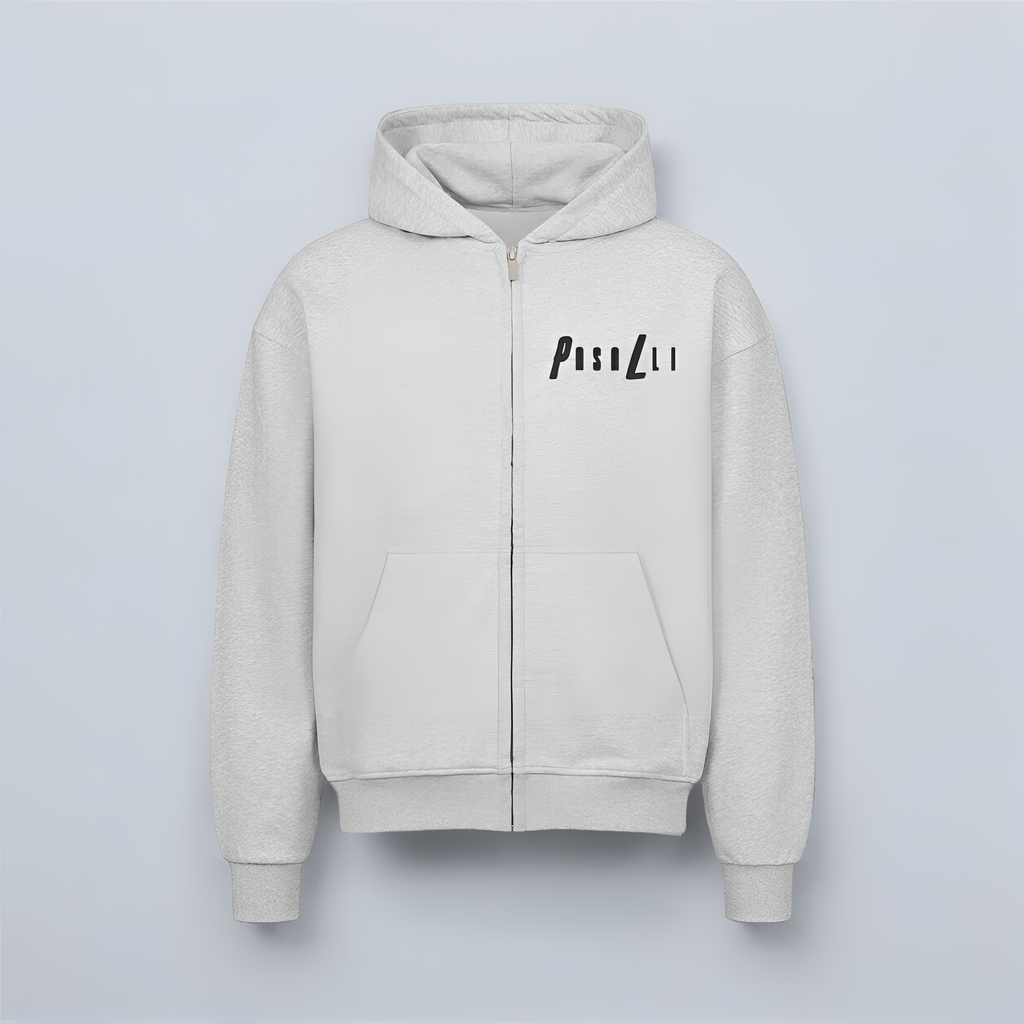 VACANCY Oversized Zipper Hoodie - Back and Front Print - Heather Grey MarketPrint